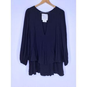 Free People Beck Mini Dress Black Women's Size XS Long Sleeve Relaxed Fit Boho‎